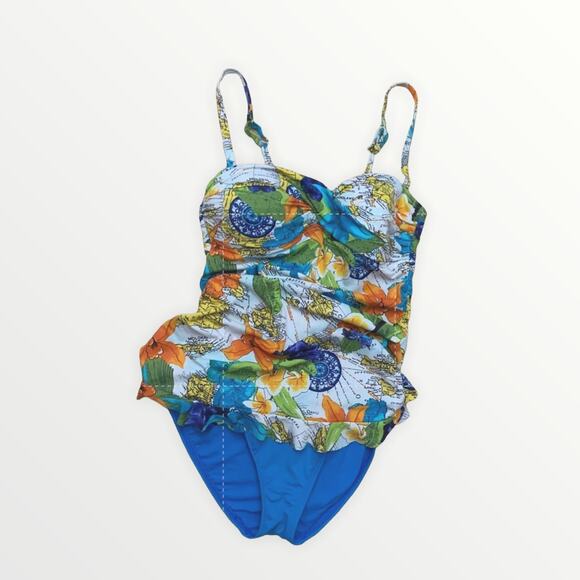 Tommy Bahama Swimsuit Size 4 Tropical Map Skirted One Piece - Picture 2 of 10